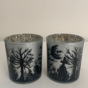 Halloween Candle Holders Glass Set. Brand New.